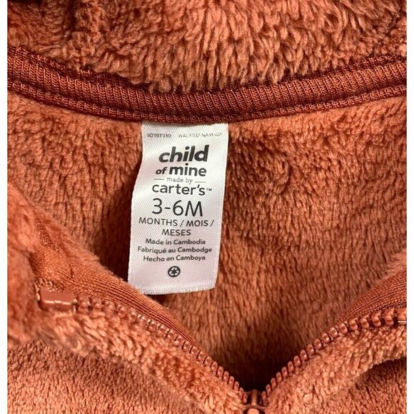 Carters 3-6 Months Hoodie Jacket Sherpa Fleece Fuzzy Zip Jacket Cinnamon - Picture 5 of 6